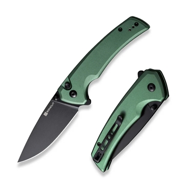 Picture of SENCUT Serene Flipper/Thumb Stud Folding Knife 3.48"" Black D2 Drop Point Plain Edge Blade, Green Aluminum Handle S21022B-5