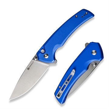 Picture of SENCUT Serene Flipper/Thumb Stud Folding Knife 3.48"" Satin D2 Drop Point Plain Edge Blade, Bright Blue Aluminum Handle S21022B-4