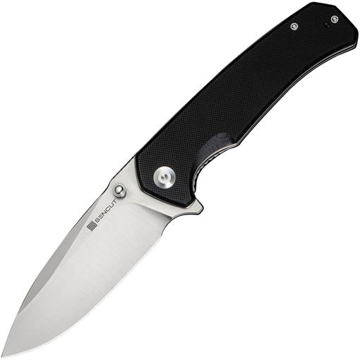 Picture of SENCUT Skarnax Flipper/Thumb Stud Folding Knife 3.79"" Satin 9Cr18MoV Drop Point Plain Edge Blade, Black G10 Handle S24025-1