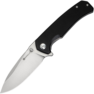 Picture of SENCUT Skarnax Flipper/Thumb Stud Folding Knife 3.79"" Satin 9Cr18MoV Drop Point Plain Edge Blade, Black G10 Handle S24025-1