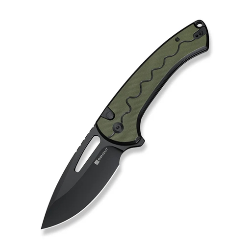 Picture of SENCUT SENCUT Squiggy Flipper & Thumb Hole & Button Lock Knife Black / Green G10 Handle S24082A-2