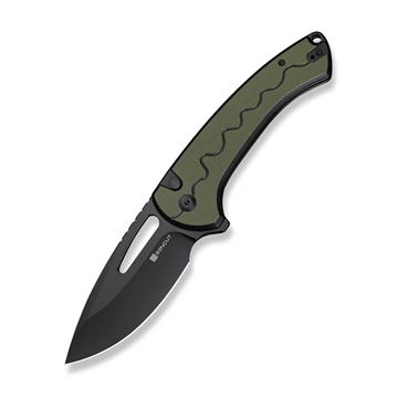 Picture of SENCUT SENCUT Squiggy Flipper & Thumb Hole & Button Lock Knife Black / Green G10 Handle S24082A-2