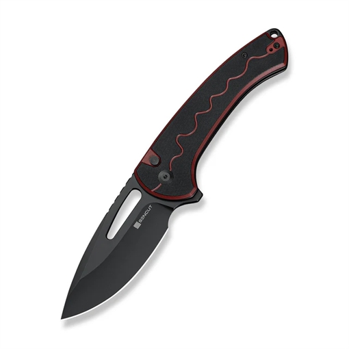 Picture of SENCUT SENCUT Squiggy Flipper & Thumb Hole & Button Lock Knife Burgundy / Black G10 Handle S24082A-3