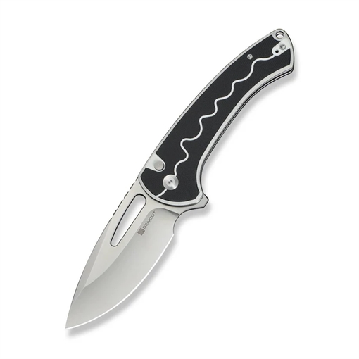 Picture of SENCUT SENCUT Squiggy Flipper & Thumb Hole & Button Lock Knife White / Black G10 Handle S24082A-1