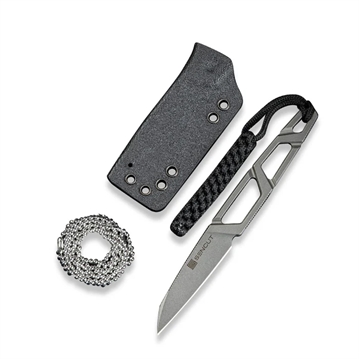 Picture of SENCUT TEXO Fixed Blade Neck Knife 1.97"" Stonewash 9Cr18MoV Reverse Tanto Plain Edge Blade, Skeletonized Handle & Kydex Sheath    S23095-2