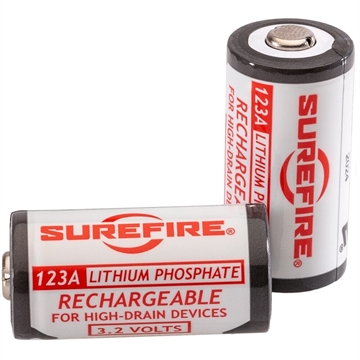 Picture of SureFire 123A Batteries White/Black 3.2 Volts 450 mAh (2) Single Pack Rechargeable SFLFP123