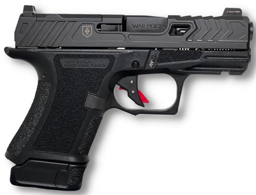 Picture of Shadow Systems CR920 War Poet Edition, Semi-automatic Pistol, Striker Fired, Sub-Compact, 9MM, 3.4" Spiral Fluted Barrel, Polymer Frame, Nitride Finish, Black, Front Night Sight, Trigger Safety, (1)-10 Round (1)-13 Round, Includes 10 Round Pinky Extension Base Plate, Attache Case SS-4084 SS4084