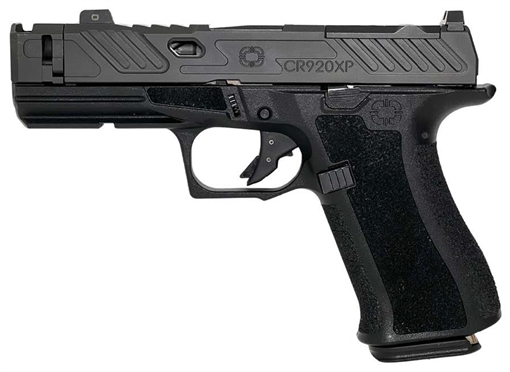 Picture of Shadow Systems CR920XP Elite, Striker Fired, Semi-automatic Pistol, 3.65" Black Spiral Compensated Barrel, Polymer Frame, Nitride Finish, Black, Front Tritium Sight, Trigger Safety, 15 Rounds, 2 Magazines, Includes Range Bag and Optics Kit SS-5212