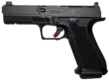 Picture of Shadow Systems DR920 War Poet Edition, Semi-automatic, Polymer Frame Pistol, Compact, 9MM, 5" Spiral Threaded Barrel, Nitride Finish, Black, Trigger Safety, Front Tritium Night Sight, 17 Rounds, 2 Magazines, Includes (3) Backstraps, Backstrap Tool and Attache Case SS-2075