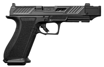 Picture of Shadow Systems DR920 Elite, Striker Fired, Semi-automatic, Polymer Frame Pistol, Full Size, 9MM, 4.48" Black Spiral Fluted Barrel with Compensator, Nitride Finish Slide, Black, Optics Ready, Trigger Safety, Tritium Front Night Sight, 10 Rounds, 2 Magazines, California Compliant SS-2240-CA