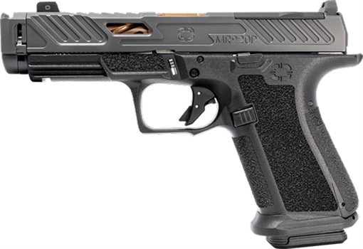 Picture of Shadow Systems MR920P, Striker Fired, Semi-automatic Pistol, 9MM, 4.2" Bronze Spiral Fluted Compensated Barrel, Polymer Frame, Nitride Finish, Black, Front Tritium Sight, Trigger Safety, 15 Rounds, 2 Magazines, Includes 3 Backstraps, Backstrap Tool, and Attache Case SS-1211 SS1211