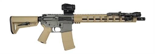 Picture of Shark Coast Tactical SCC04410TWB Tumbleweed Bundle 5.56 NATO 30+1 16" Black Nitride Threaded Barrel, Gray & Tan Cerakote Aluminum Receiver w/Picatinny Rail, M-LOK Handguard, Magpul Collapsible Tan Cer