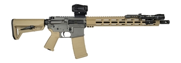 Picture of Shark Coast Tactical SCC04410TWB Tumbleweed Bundle 5.56 NATO 30+1 16" Black Nitride Threaded Barrel, Gray & Tan Cerakote Aluminum Receiver w/Picatinny Rail, M-LOK Handguard, Magpul Collapsible Tan Cer