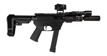 Picture of Shark Coast Tactical SCC8110CABLK-S Creepy Andrew 9mm Luger 30+1 Aluminum Receiver Picatinny Rail Receiver Black Polymer SB Tactical SBA3 Brace