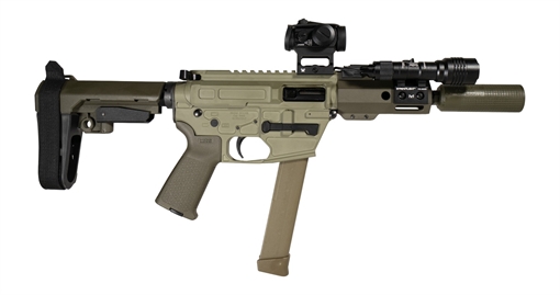 Picture of Shark Coast Tactical SCC8226CKNOLL-S Creepy Knoll 9mm Luger 30+1 Aluminum Receiver Picatinny Rail Receiver Polymer SB Tactical SBA3 Brace