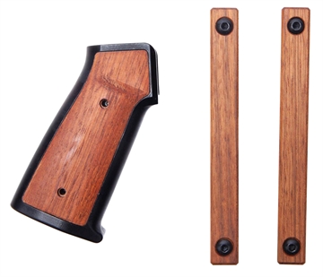 Picture of Sharps Bros. Aluminum/Wood AR Grip, Two M-LOK Hand Guard Panels, CNC Machined Billet 6061-T6 Aluminum Grip Frame, Anodized Black, Brazilian Cherry Wood Coated with Tung Oil, Grip Panel Hardware, M-LOK Hardware, Grip Screw and Grip Screw Wrench Included, Fits AR-15, Black SBARG01