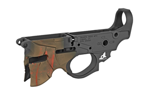 Picture of Sharps Bros. SBLR07, Gen 2 Overthrow (Spartan Helmet Design), Billet Lower Receiver, 223 Rem/556NATO, Bronze Cerakote Finish by Blowndeadline, CNC Machined from a 7075 Billet Aluminum SBLR07-BD-BRONZE