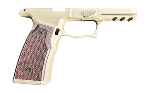 Picture of Sharps Bros. Grip Module, Fits Sig P365 X-Macro with Safety, Matte Finish, Flat Dark Earth with Wenge Wood Grips, G2 Model Includes Steel Lug Insert SBGM08-G2