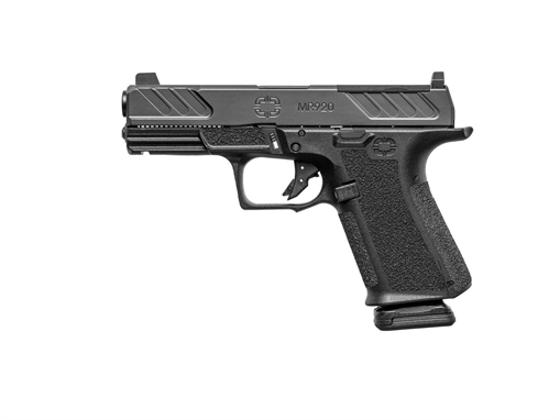Picture of Shadow Systems MR920, Foundation, Striker Fired, Semi-automatic, Polymer Framed Pistol, Compact, 4" Barrel, Nitride Finish, Black, Green Tritium Front Sight, Black Serrated Rear Sight, Optics Ready Slide, 15 Rounds, 2 Magazines, Includes (3) Backstraps and Optics Kit SS-1306-1D