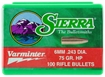 Picture of Sierra Varminter Rifle Bullets 6mm .243" 75 gr HP 100/ct 1510