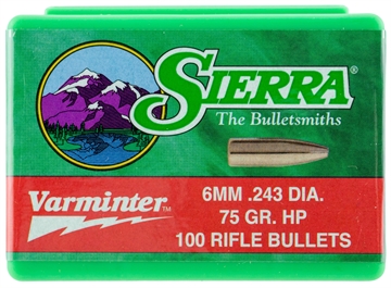 Picture of Sierra Varminter Rifle Bullets 6mm .243" 75 gr HP 100/ct 1510