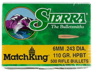Picture of Sierra MatchKing Rifle Bullets 6mm/.243 cal .243" 110 gr HPBT Match 500/ct 1575C