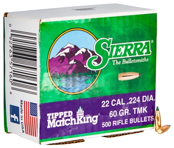 Picture of Sierra Tipped MatchKing 22Cal 60gr Tipped MatchKing 500/Box 7160C