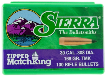 Picture of Sierra Tipped MatchKing Rifle Bullets .30 cal / 7.62mm .308" 168gr TMK Match 100/ct 7768