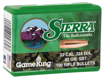 Picture of Sierra High Velocity GameKing Rifle Bullets .22 cal .224" 62 gr SBT 100/ct 9362