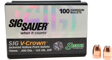 Picture of Sig Sauer V-Crown by Sierra Handgun Bullets 10mm .400" 165 gr JHP Sig Sauer V-Crown 100/ct 9465