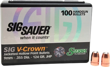 Picture of Sig Sauer V-Crown By Sierra Handgun Bullets 9mm .355" 124 gr. JHP Sig Sauer V-Crown 100/ct 9924