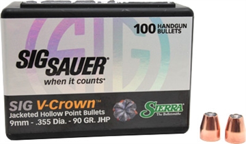 Picture of Sig Sauer V-Crown by Sierra Handgun Bullets 9mm .355" 90 gr JHP Sig Sauer V-Crown 100/ct 9990