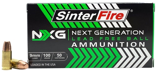 Picture of Sinterfire Sinterfire NXG Lead Free Ball Pistol Ammo 9mm 100 gr. Lead Free Ball 50 rd. Brass Case SF9100NXG(50)