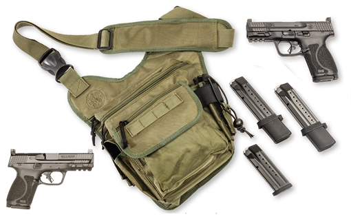Picture of Smith & Wesson M&P M2.0 Compact Bug Out Bundle 9mm Luger 15+1(2)/23+1(2) 4", Black, Polymer Frame With Picatinny Rail, Optic Cut Slide, Includes Bug Out Bag (No Manual Safety) 13928