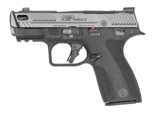 Picture of Smith & Wesson 14775 M&P9 Shield X Sub-Compact Frame 9mm Luger 10+1 3.60" Black Armornite Fluted Ported Barrel, Black Armornite Stainless Steel Optic Ready/Serrated Slide, Black Polymer Frame w/Picati