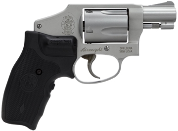 Picture of Smith & Wesson Model 642, Double Action Only, Metal Frame Revolver, J-Frame, 38 Special +P, 1.88" Barrel, Alloy, Matte Finish, Silver, Rubber Crimson Trace Laser Grips, Fixed Sights, 5 Rounds 163811 022188638110