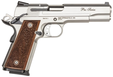 Picture of Smith & Wesson 1911 Performance Center Pro Full Size Frame 9mm Luger 10+1, 5" Stainless Steel Barrel, Matte Silver Serrated Stainless Steel Slide & Frame w/Beavertail, Wood Grip 178017