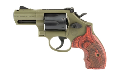 Picture of Smith & Wesson Model 19 Carry Comp, Performance Center, DA/SA Revolver, 357 Magnum/38 Special, 2.5" PowerPort Barrel, Carbon Steel Frame, Cerakote Finish, Moss Green, Black Cylinder, Wood and Synthetic Grips, Front Night Sight, Adjustable Rear Sight, 6 Rounds 14451