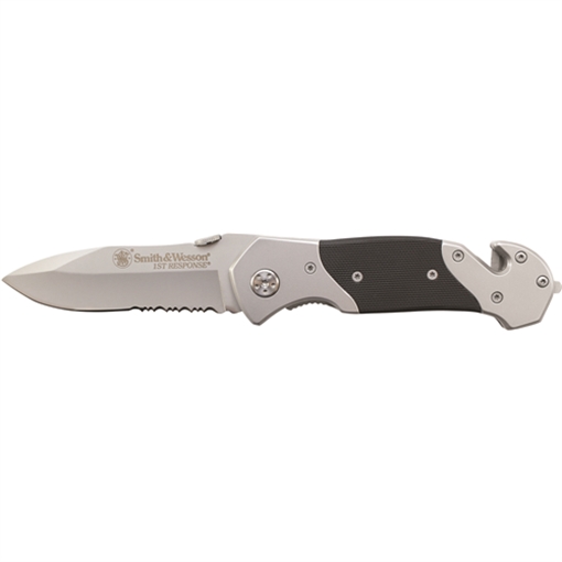 Picture of Smith & Wesson 1st Response Drop Point Folding Knife 3 3/10" Blade Black and Silver SWFRS