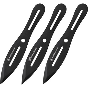Picture of Smith & Wesson Knives Bullseye Throwing Knives 4.26" Fixed Plain Black Oxide 2Cr13MoV SS Blade, Black Stainless Steel Handle, Includes Sheath, 8" OAL, Set of 3 SWTK8BCP