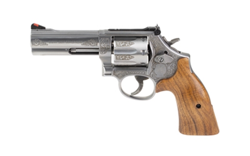 Picture of S&W Model 686 Plus Engraved Handgun .357 Mag/38 Spl 7rd Capacity 4.13" Stainless Barrel Walnut Grips 14783