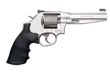 Picture of Smith & Wesson Model 986, Performance Center, Double/Single Action, Medium Frame Revolver, 9MM, 5" Barrel, Stainless Steel, Titanium Cylinder, Matte Finish, Silver, Rubber Grips, Adjustable Sights, 7 Rounds, Fired Case 178055