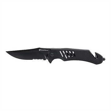Picture of Smith & Wesson Extreme Ops Folding Knife 3-1/2" Clip Point Blade Black with Glass Breaker and Strap Cutter 1215364