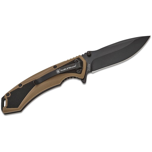 Picture of Smith & Wesson Extreme Ops Spring Assist Folding Knife 3-1/4" Drop Point Blade Black Tan 1205911 661120749738