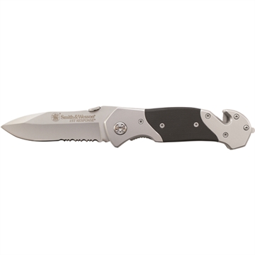 Picture of Smith & Wesson First Responder Folding Knife 3-3/10" Serrated Drop Point Blade Black Silver SWFRSCP