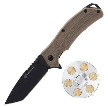 Picture of Smith & Wesson Folding Knife and Fidget Spinner Combo 3" Tanto Blade Black Brown 1227073 198700001318