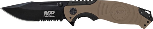 Picture of S&W KNIFE M&P INDEX FLIPPER 3.5" BLACK/DESERT TAN CLIP PT SWMP13GLSCP