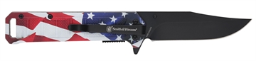Picture of Smith & Wesson Knives America's Heroes w/Bullet Knife 3.40" Folding Plain Black Oxide Stainless Steel Blade, 4.50" US Flag Handle, Bullet Knife, Gift Tin 1227078