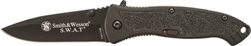 Picture of Smith & Wesson Knives S.W.A.T. 3.20" Folding Plain Black 4034 SS Blade Black Aluminum Handle Includes Pocket Clip SWATMBCP