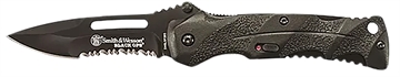 Picture of Smith & Wesson Knives Black Ops 3.40" Folding Drop Point Part Serrated 4034 SS Blade Black Includes Pocket Clip SWBLOP2BSCP
